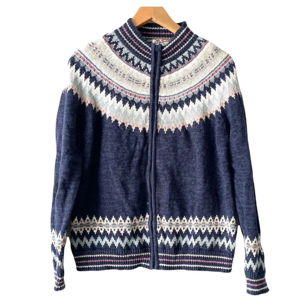Vintage Heirloom Collectibles Nordic Fair Isle Zip Sweater Jacket M